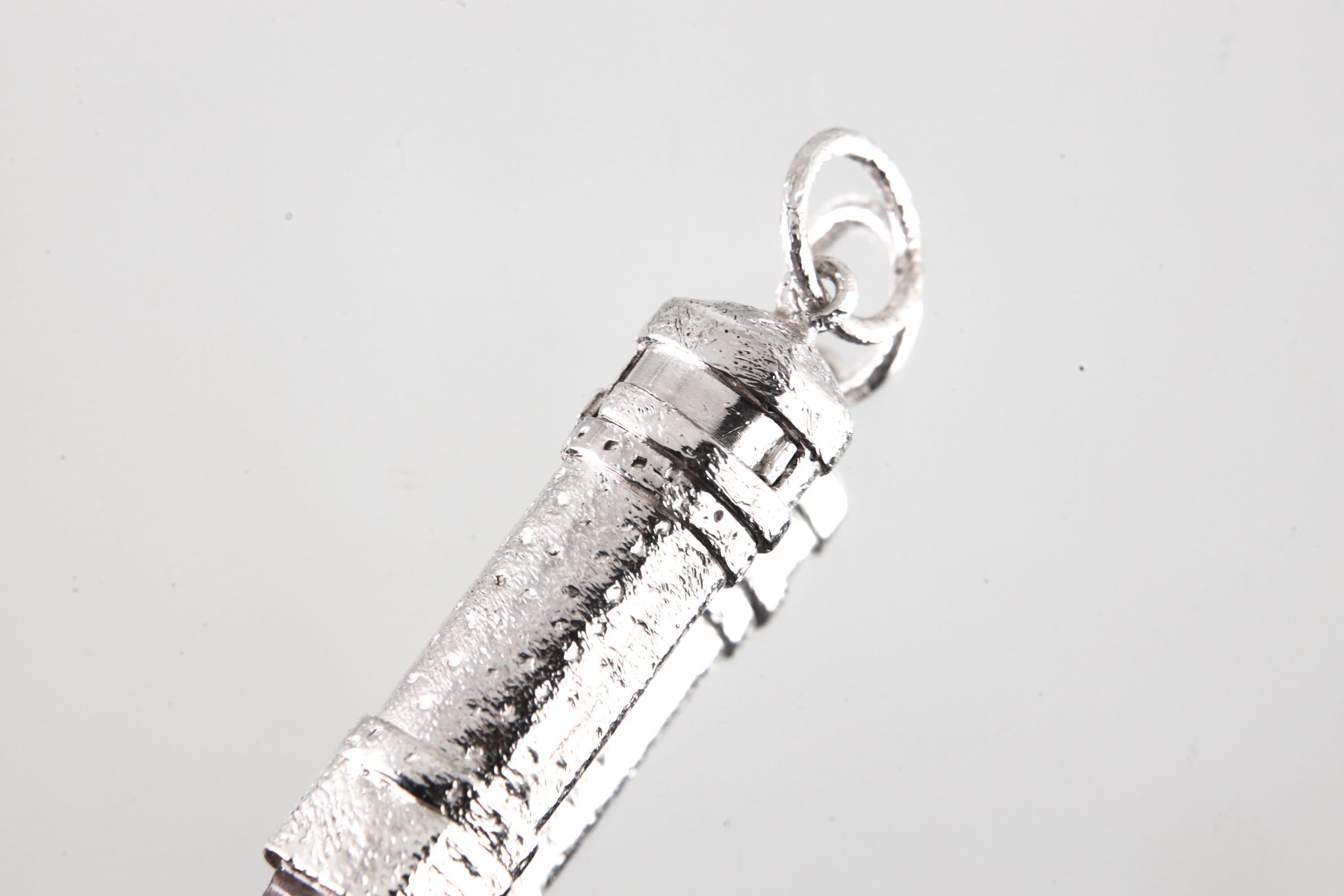 Vera Cruz Amethyst Point - Sizable Solid Capsule Locket - Stash Urn - Textured & Sterling Silver Pendant