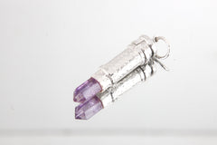 Cut Amethyst Generator Point - Sizable Solid Capsule Locket - Stash Urn - Textured & Sterling Silver Pendant