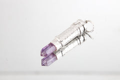 Cut Amethyst Generator Point - Sizable Solid Capsule Locket - Stash Urn - Textured & Sterling Silver Pendant