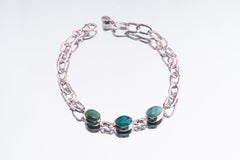 Turquoise Cascade Elegance Bracelet: Three Turquoise & Herkimer Diamond - Sterling Silver - Shiny and Polish Finish