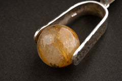 Golden Rutilated Orb / Ball Quartz Sphere - Spinning Silver Pendant - Organic Textured Shiny Finish