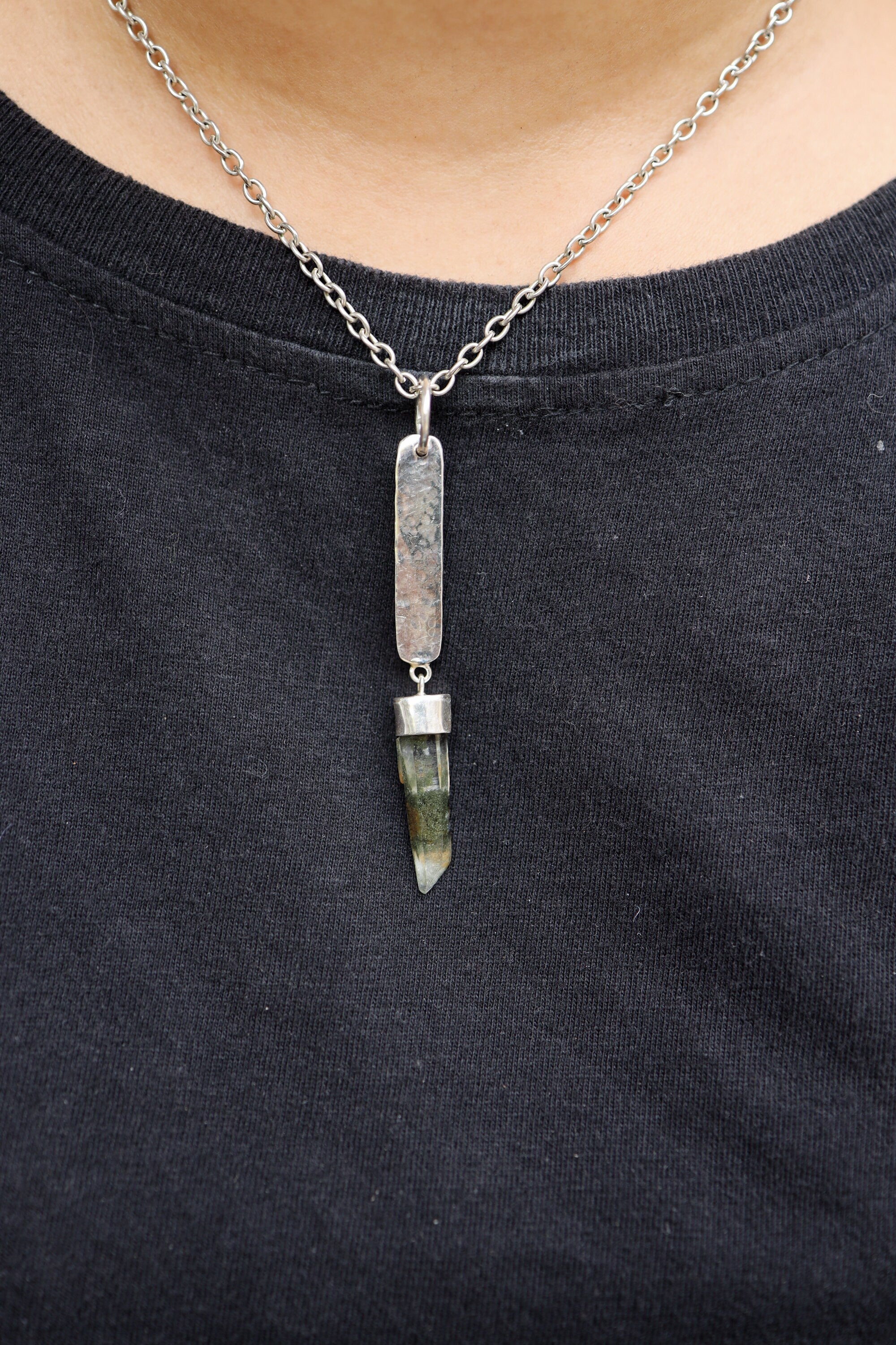 Himalayan Quartz Pendant 925 Sterling Silver Necklace Chlorite Inclusion Crown Chakra Pisces Gift
