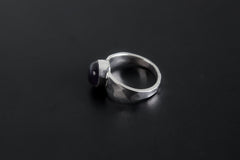 Amethyst Ring 925 Sterling Silver Hammered Unisex Band Purple Cabochon February Birthstone Crown Chakra Jewelry Gift