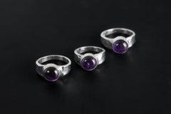 Amethyst Ring 925 Sterling Silver Hammered Unisex Band Purple Cabochon February Birthstone Crown Chakra Jewelry Gift
