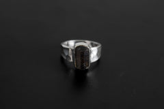 Hammered Sterling Silver Black Tourmaline Ring - Unisex