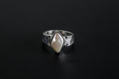Hammered Sterling Silver Marquise Pearl Ring - Unisex