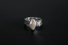 Marquise Pearl Ring 925 Sterling Silver Hammered Band Moon Jewelry June Birthstone Sacral Heart Chakra Gift