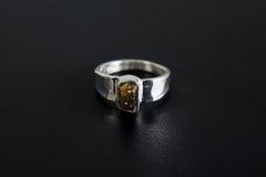 Himalayan Brown Tourmaline Ring: Hammered Sterling Silver Unisex Band