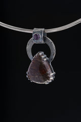 Hammered Sterling Silver Amethyst Pendant: Black Rutile Quartz Claw Setting