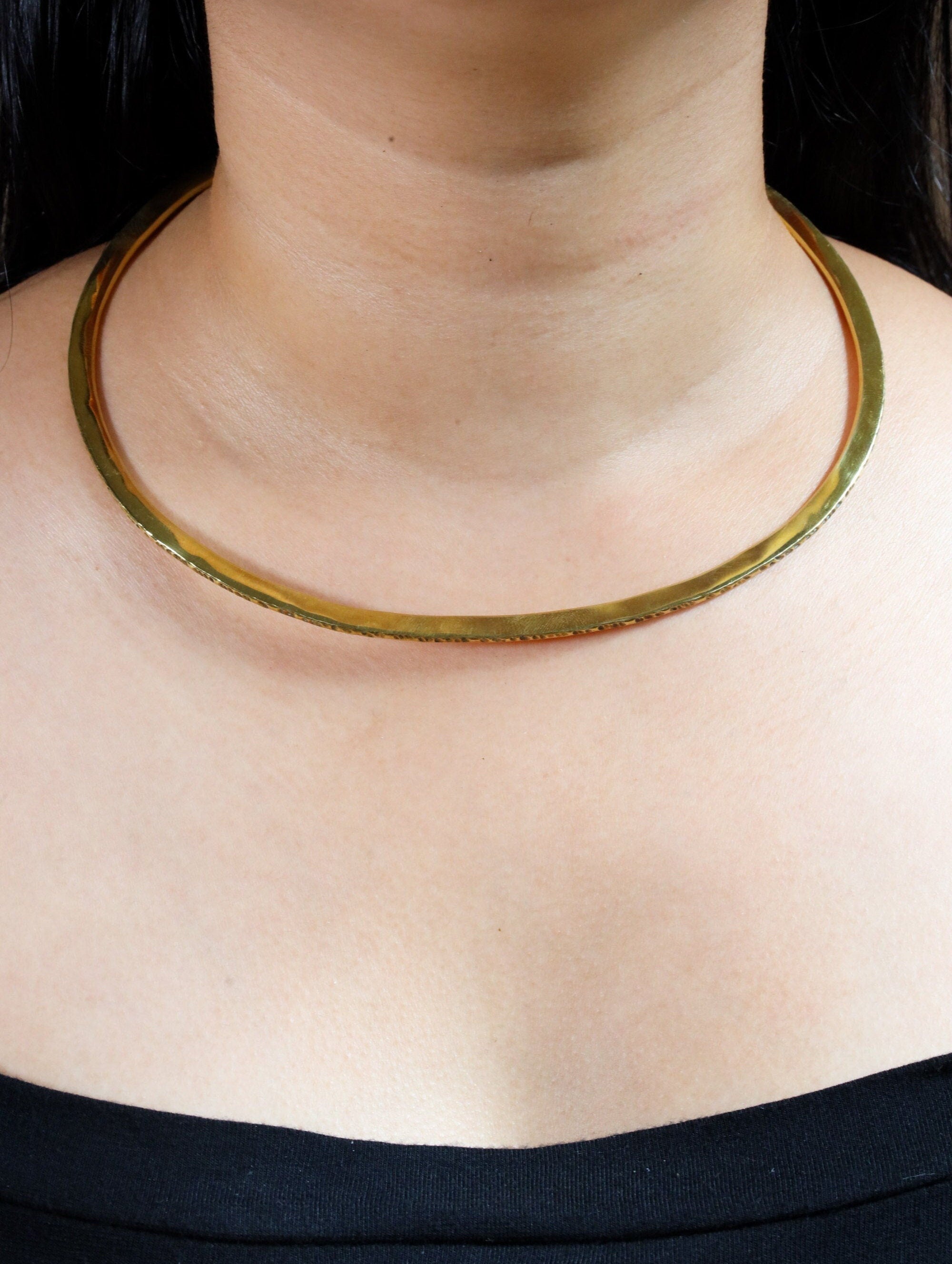 Textured Gold Plated Brass Choker: Boho Open Neck Collar