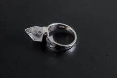 Cacoxenite Quartz Ring 925 Sterling Silver Hammered Band Point Crystal Third Eye Crown Chakra Protection Gift Size 9