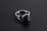 Hammered Black Tourmaline Ring: Sterling Silver Unisex Band