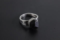 Hammered Black Tourmaline Ring: Sterling Silver Unisex Band
