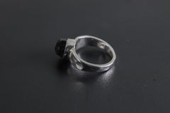 Hammered Black Tourmaline Ring: 925 Sterling Silver, Unisex, Size 6