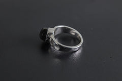 Black Tourmaline Ring 925 Sterling Silver Hammered Band Root Chakra Capricorn Libra Protection Jewelry Gift, Size 6