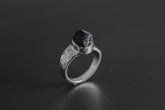 Hammered Black Tourmaline Ring: 925 Sterling Silver, Unisex, Size 6