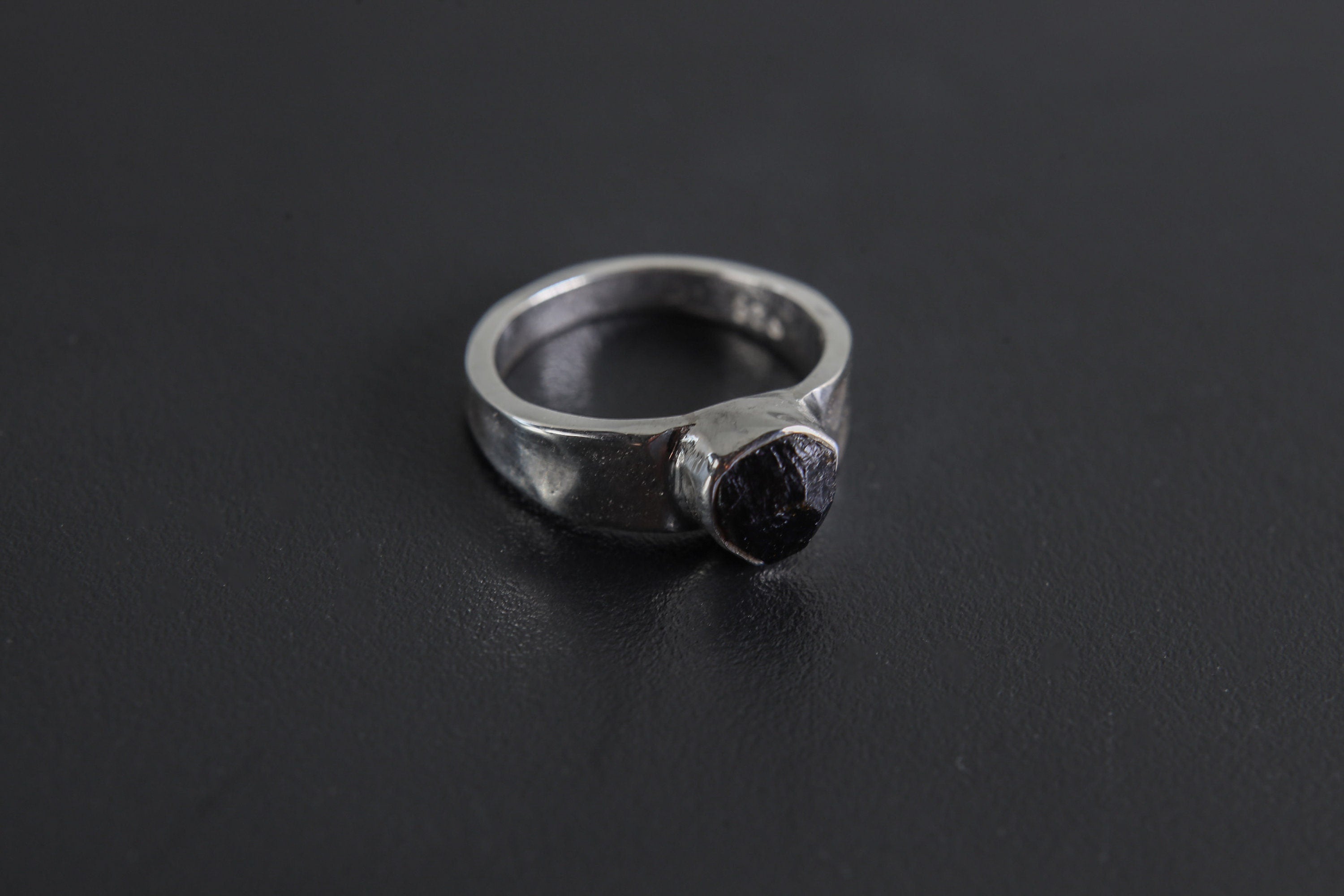 Hammered Black Tourmaline Ring: 925 Sterling Silver, High Shine
