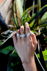 Hammered Sterling Silver Marquise Pearl Ring - Unisex