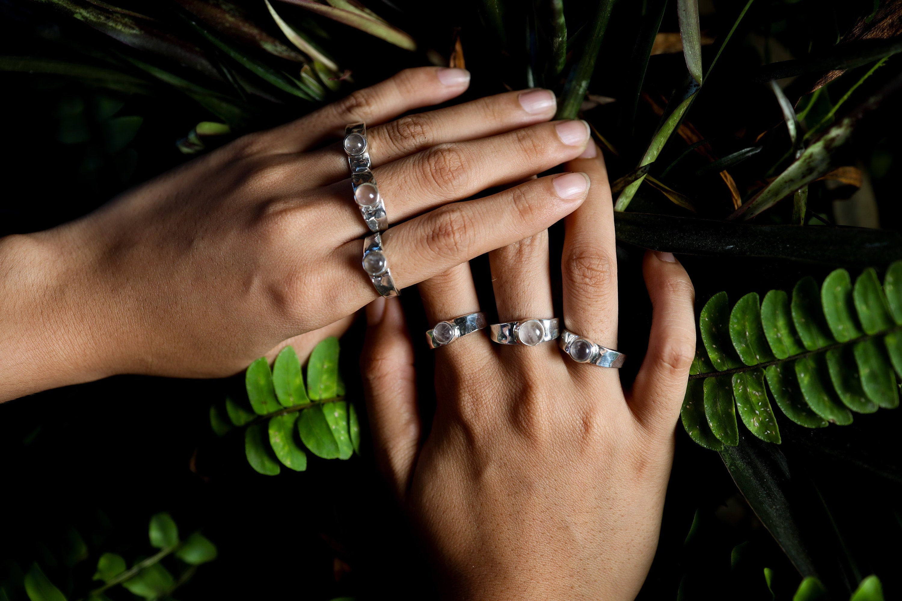 Rose Quartz Sterling Silver Ring: Hammered Unisex Band