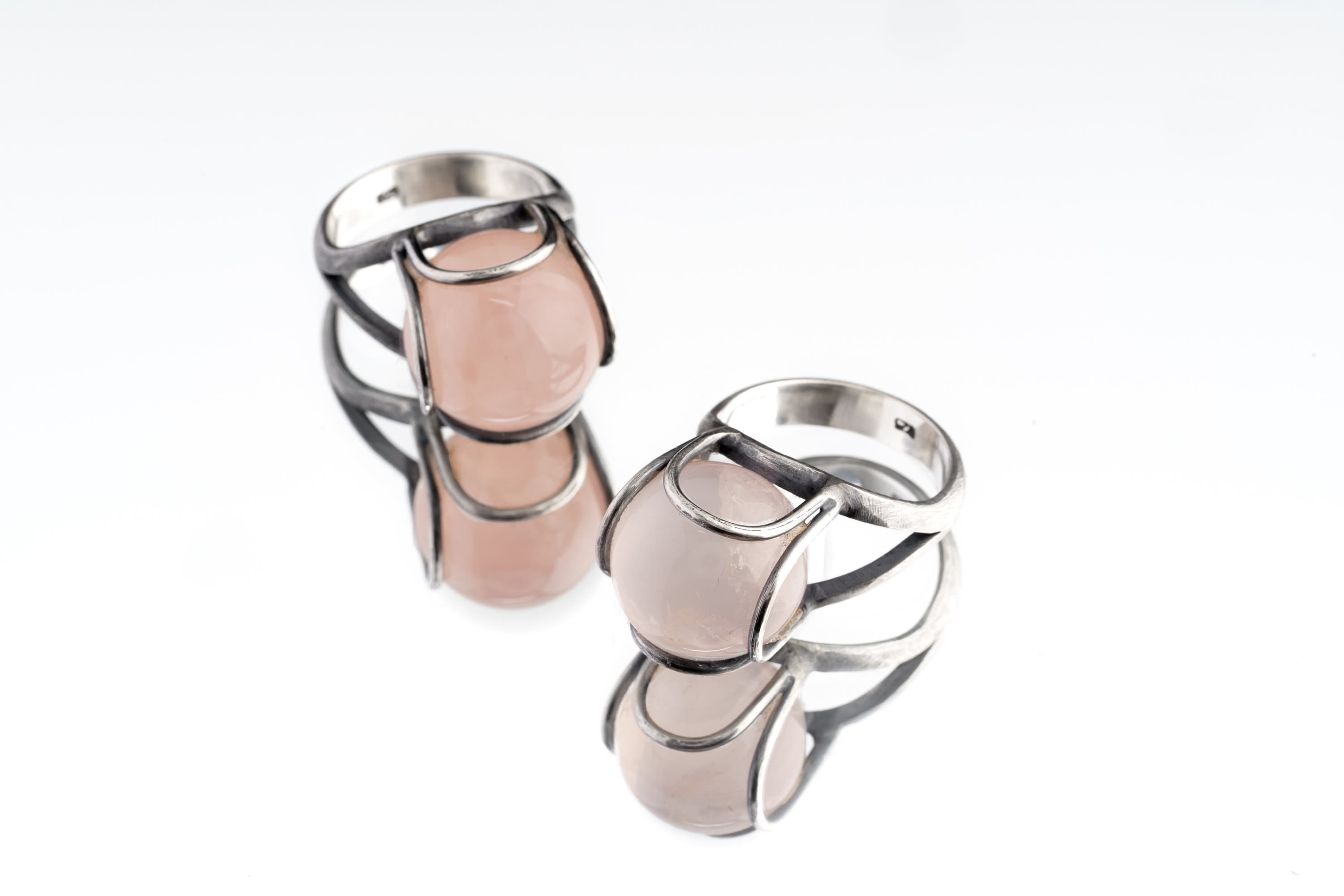 Oxidized Sterling Silver Rose Quartz Ring: Organic Floral Design, Size 6 3/4 US