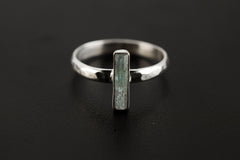 Long Aquamarine Ring 925 Sterling Silver Hammered Band Square Cut Blue Beryl Throat Chakra Jewelry Gift Size 8