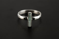Hammered Sterling Silver Aquamarine Ring: Long Square Gemstone, Size 8