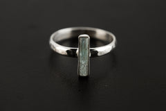 Hammered Sterling Silver Aquamarine Ring: Long Square Gemstone, Size 8