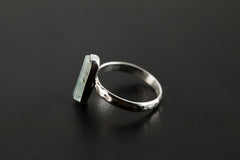 Aquamarine Crystal Ring: Hammered Sterling Silver Band, Size 8