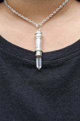 Australian Natural Clear Quartz Point - Solid Capsule Locket - Stash Urn - Textured & Sterling Silver Pendant