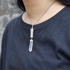 Sterling Silver Capsule Locket Necklace: Australian Quartz Point, Sand Texture
