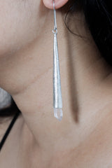 Sterling Silver Diamond Quartz Earrings: Textured Spire Cones