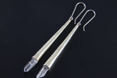 Sterling Silver Diamond Quartz Earrings: Textured Spire Cones