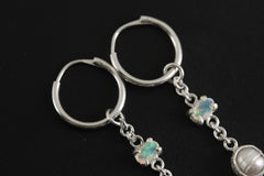 Sterling Silver Hoop Earrings: Ethiopian Opal & Pearl Dangle Earrings