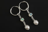 Sterling Silver Hoop Earrings: Ethiopian Opal & Pearl Dangle Earrings