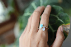Turquoise & Moonstone Sterling Silver Ring - Adjustable Open Wire Band