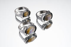 Oxidized Sterling Silver Labradorite Ring: Rustic Textured Band