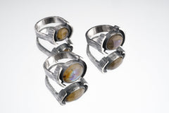 Oxidized Sterling Silver Labradorite Ring: Rustic Textured Band