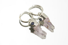 Vera Cruz Amethyst and Opal hoop earrings in high-shine 925 sterling silver with claw-set lavender crystals.
