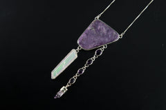 Charoite Angel Aura Quartz Pendant: Sterling Silver Amethyst Necklace