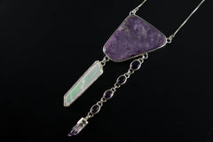 Charoite Angel Aura Quartz Pendant: Sterling Silver Amethyst Necklace
