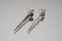 Sapphire Sterling Silver Stud Earrings: Hammered Oxidized Dangle