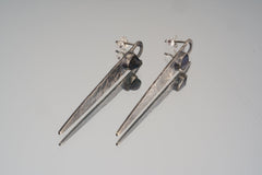 Sapphire Sterling Silver Stud Earrings: Hammered Oxidized Dangle