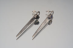 Sapphire Stud Earrings 925 Sterling Silver Oxidized Hammered Texture 8cm Dangles September Birthstone Gift