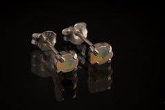 Ethiopian Opal Stud Earrings 925 Sterling Silver 4 Prong High Shine Crown Chakra Libra Pisces Jewelry Gift
