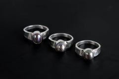 Tahitian Black Pearl Ring: Hammered Sterling Silver Band, Unisex
