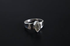 Herkimer Diamond Ring: Hammered Sterling Silver Band, Unisex