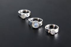 Blue Moonstone Ring: Hammered Sterling Silver Band, Unisex
