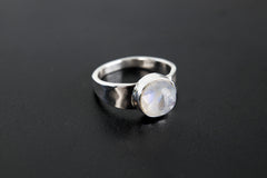 Blue Moonstone Ring: Hammered Sterling Silver Band, Unisex