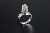 Extra Pointy Protective Cacoxenite Quartz Point Ring - Sterling Silver 925 - Hammered Ring Band - Polished Finish - Size 6 US - NO/04