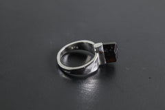 Hammered Black Tourmaline Ring: Unisex Sterling Silver Band, Size 7